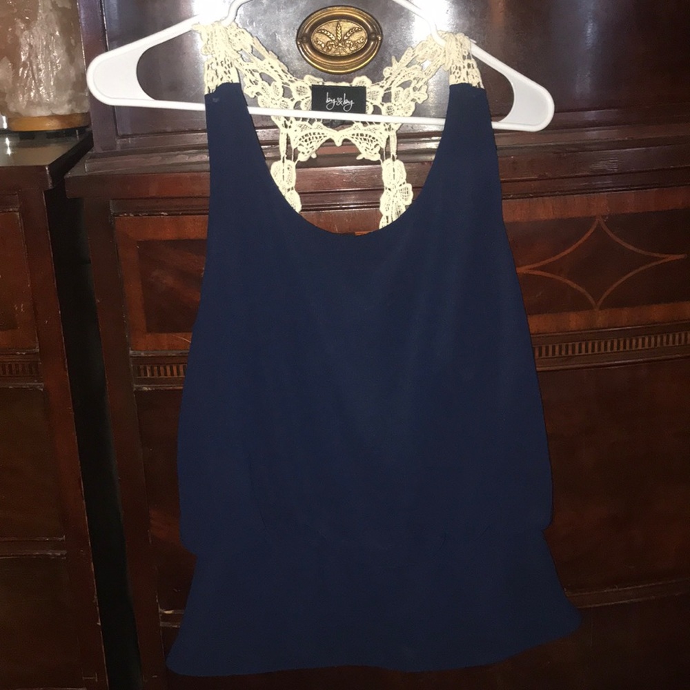 Crochet and Navy blouse